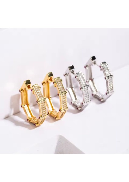 Çelik Baguetta Zirkon Taşlı Halka Kadın Küpe Gold Renk indirimleri