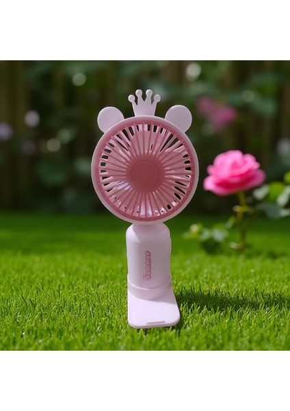Vantilatör USB Şarjlı Mini Fan Taşınabilir Işıklı Pembe 2 Kademeli El Vantilatörü