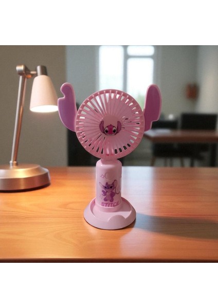 Stıtch Masa Üstü Vantilatör Mini Fan USB Şarjlı Vantilatör Pembe