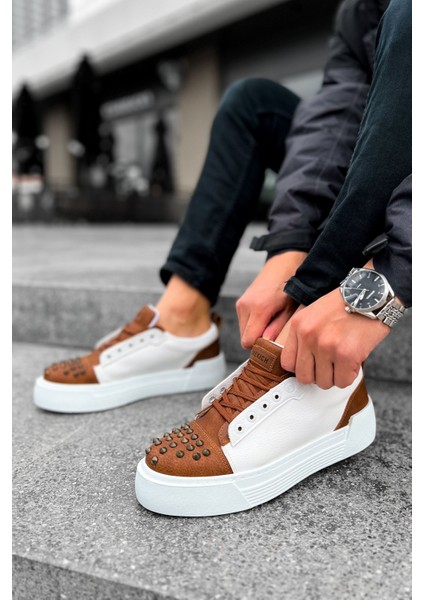 J169 Thorn Ortopedik Taban Günlük Cilt Erkek Sneaker Spor Ayakkabı Cbt Taba/beyaz fırsatları