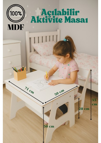 Mdf Çocuk Aktivite Masası | Açılabilir Kapaklı | Ergonomik Tasarım | 1 Sandalye 1 Masa fırsatları