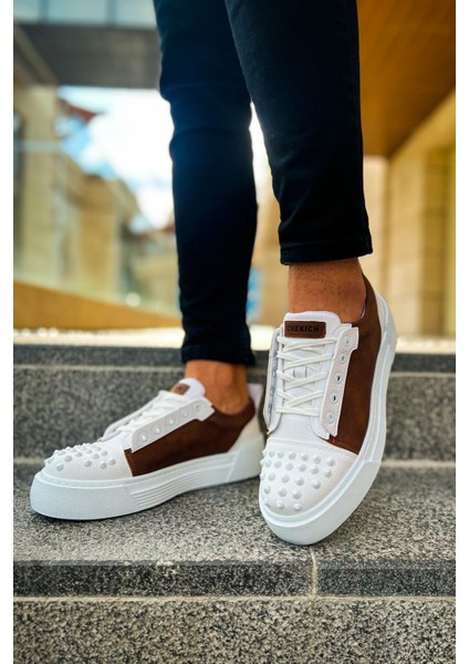 J169 Thorn Ortopedik Taban Günlük Cilt Erkek Sneaker Spor Ayakkabı Cbt Beyaz/taba