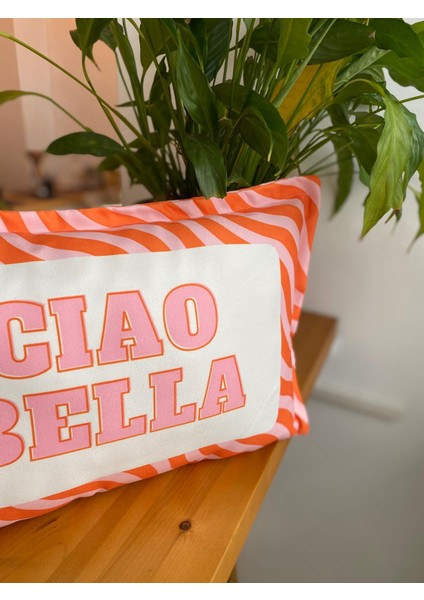 Ciao Bella Yazılı Çift Taraflı Dekoratif Süet Kırlent Kılıfı - Turuncu-Pembe Dekoratif Kırlent Kılıfı - 30X50CM indirimleri