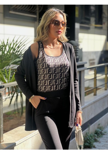 Konfor Modeli Krep Kumaş Oversize Ceket Askılı Bluz Yüksek Bel Beli Lastikli Pantolon Üçlü Takım modelleri