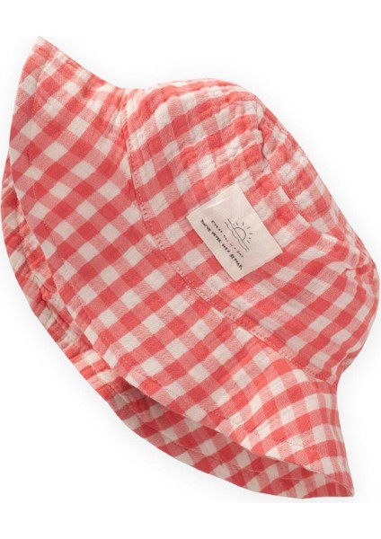 Müslin Fötr Şapka 2-8 Yaş Mercan Ekose