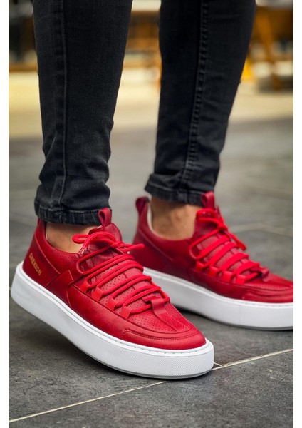 J159 Saturn Ortopedik Taban Günlük Cilt Erkek Sneaker Spor Ayakkabı Cbt Kırmızı