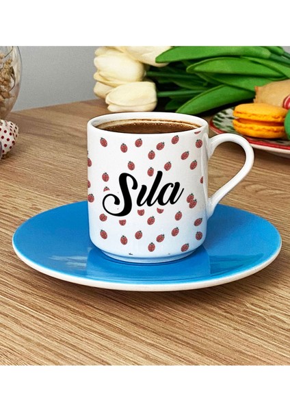 Isimli Mavi Uğur Böceği Temalı Kişiye Özel Türk Kahvesi Fincanı