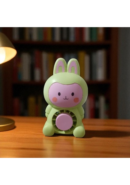 Masa Üstü Vantilatör Mini Tavşan Fan Vantilatör USB Şarjlı Yeşil Pembe Işıklı