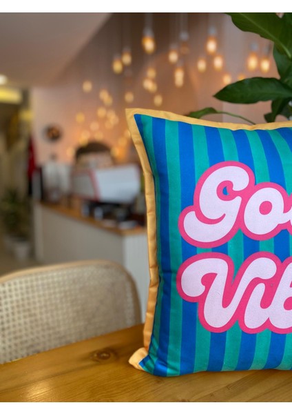 Good Vibes Yazılı Çizgili Çift Taraflı Dekoratif Süet Kırlent Kılıfı - Kırlent Kılıfı - 43X43CM modelleri