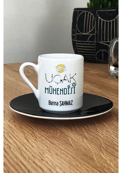 Kişiye Özel Uçak Mühendisi Türk Kahvesi Fincanı Siyah Hediyesi