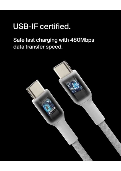 Boostcharge Örgülü Usb-C Type-C Kablo 60W Beyaz 2 Metre fırsatları