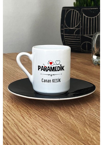 Kişiye Özel Paramedik Türk Kahvesi Fincanı Siyah Tıp Bayramı Hediyesi