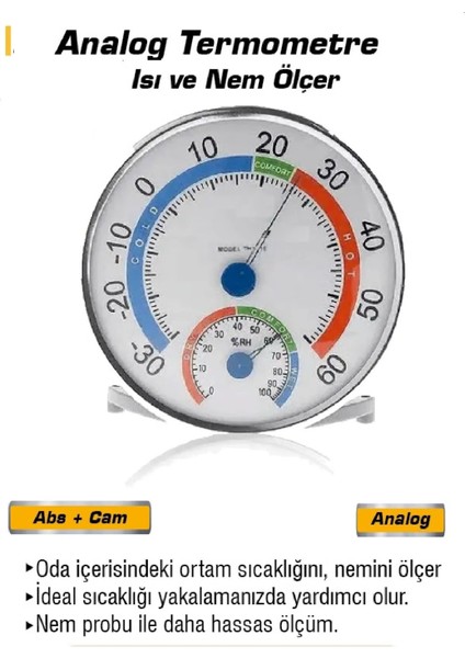 Analog Isı ve Nem Ölçer, Hassas Sıcaklık ve Nem Takibi Için Ideal Araç