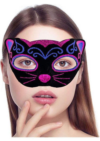 Kadife Üzeri Pembe Mavi Sim Işlemeli Kedi Maskesi 20X13 cm fiyatları