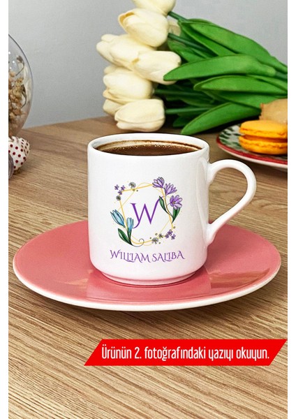 Kişiye Özel Pembe Çiçekli Harfli Türk Kahvesi Fincanı fırsatları