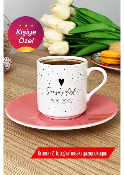Kişiye Özel Pembe Aşk ve Tarih Yazılı Türk Kahvesi Fincanı Sevgili Hediye fırsatları