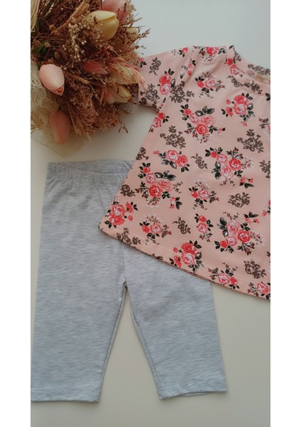 Kız Bebek Kız Çocuk 2 - 5 Yaş Çiçek Baskılı Taytlı Takım fırsatları