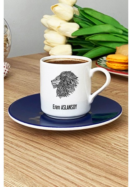 Kişiye Özel Aslan Tasarımlı Türk Kahvesi Fincanı, Lacivert Hayvan Figürlü fırsatları