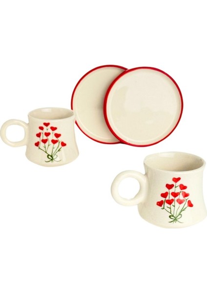 El Yapımı 2’li Seramik Kalp Buketi Kahve Fincanı Seti, Beyaz Renk fiyatları