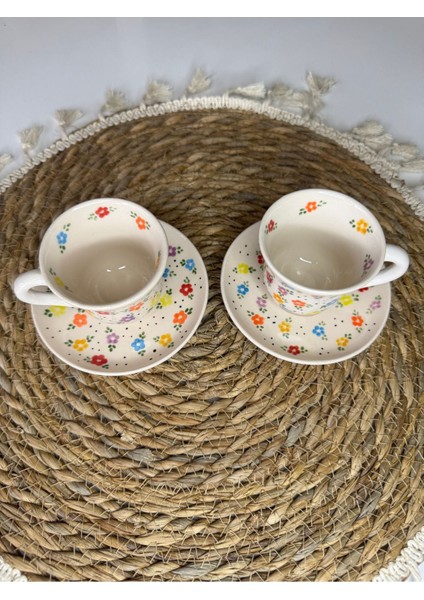 Renkli El Yapımı Seramik Kahve Fincan Seti, 2 Kişilik, 4 Parça fiyatları