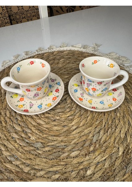 Renkli El Yapımı Seramik Kahve Fincan Seti, 2 Kişilik, 4 Parça modelleri