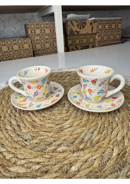 Renkli El Yapımı Seramik Kahve Fincan Seti, 2 Kişilik, 4 Parça fırsatları