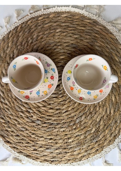 Renkli El Yapımı Seramik Kahve Fincan Seti, 2 Kişilik, 4 Parça indirimleri