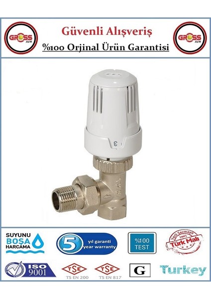 Termostatik Köşe Radyatör Vanası - Orjinal Ürün - 5 Yıl Garanti