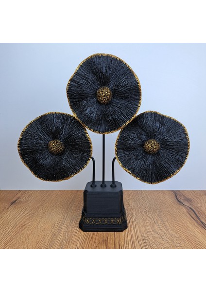 Siyah Gold Çiçek Dekoratif Obje | 30X30 cm | Modern Masaüstü Biblo |