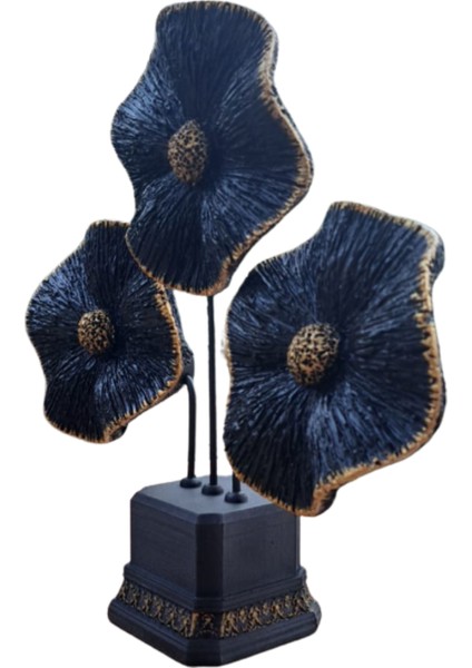 Siyah Gold Çiçek Dekoratif Obje | 30X30 cm | Modern Masaüstü Biblo |