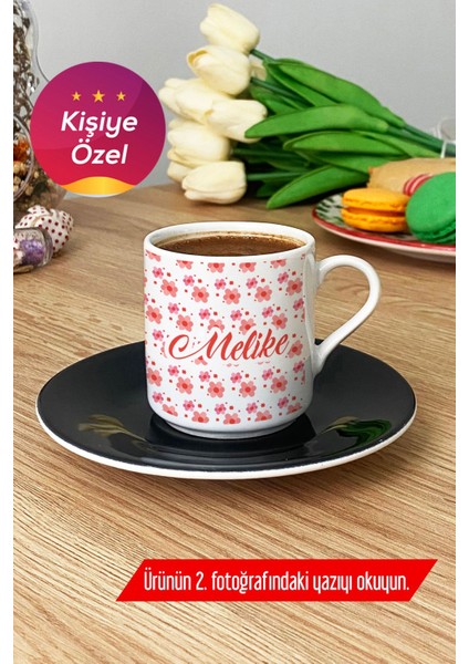 Kişiye Özel Siyah Çiçek Desenli Türk Kahvesi Fincanı - 8'li Set fırsatları