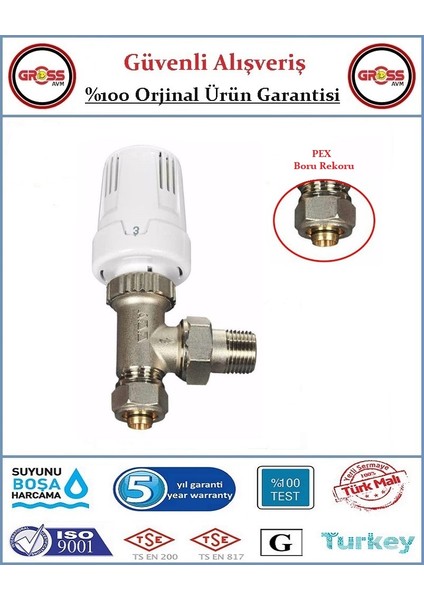 Termostatik Pex-Al Köşe Radyatör Vanası - Orjinal Ürün - 5 Yıl Garanti fiyatları