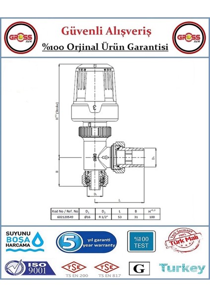 Termostatik Pex-Al Köşe Radyatör Vanası - Orjinal Ürün - 5 Yıl Garanti modelleri