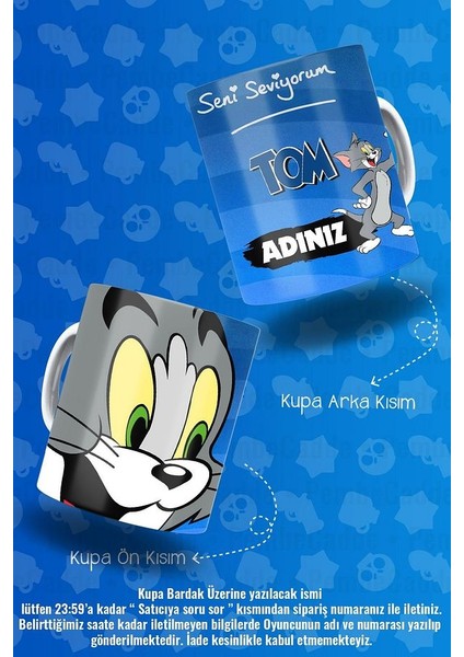Tom Baskılı Kişiye Özel Isimli Kupa Bardak Tom ve Jerry Tom Jerry