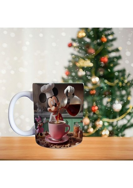 Mickey Mouse - Barista Mickey - Sabah Kahvesi - Disnep Temalı Porselen Kupa
