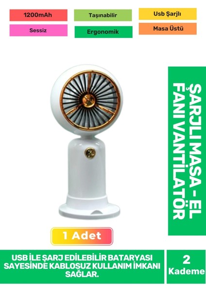Ultra Sessiz 2 Kademeli Hafif Kablosuz 1200MAH Pervane Taşınabilir USB Şarjlı Masa El Fan Vantilatör