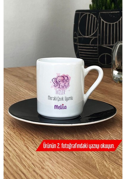 Ikizler Burcu Kişiye Özel Yazılı Türk Kahvesi Fincanı Siyah Hediyelik modelleri