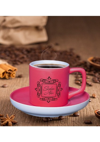 Kişiye Özel Fuşya Renkli Mat Türk Kahvesi Fincanı, Şık ve Renkli Tasarım