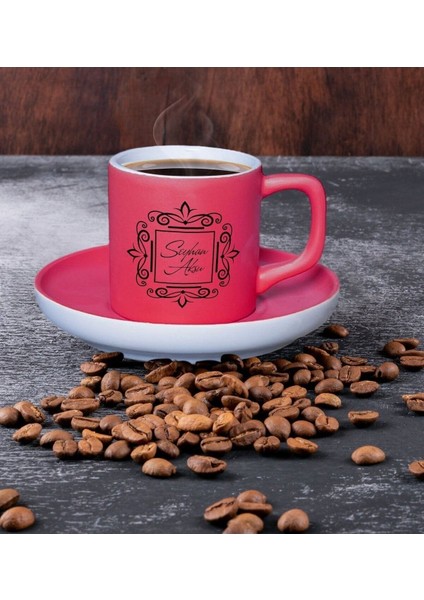 Kişiye Özel Fuşya Renkli Mat Türk Kahvesi Fincanı, Şık ve Renkli Tasarım fiyatları