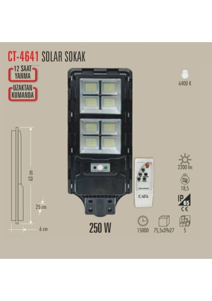 Solar Sokak Armatürü Sensörlü Uzaktan Kumandalı 250W fiyatları