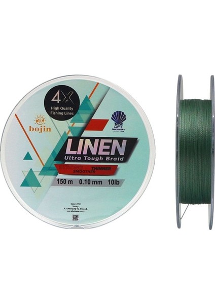 Bojin 4x Yeşil Linen Ip Misina 0.10MM 150MT