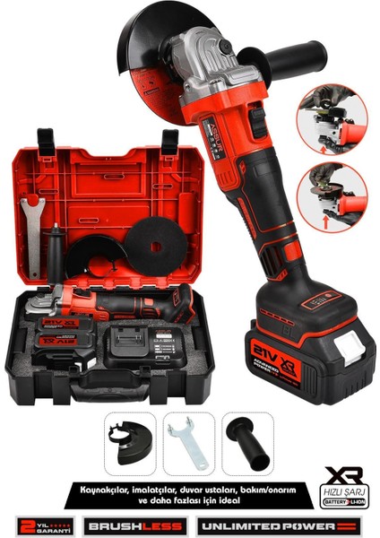 Iki Adet 21V Şarjlı 125MM Kömürsüz Taşlama Aracı