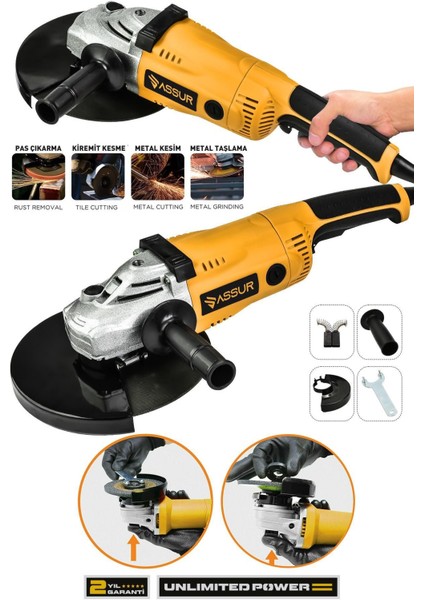2200W Güçlü Metal Şanzımanlı 230MM Spiral Taşlama Makinesi