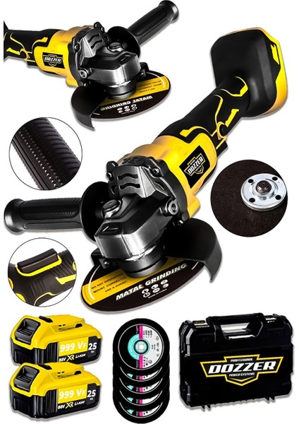 Akülü Taşlama ve Spiral Kesme Makinesi 2x 25AH, 115MM +5 Taş Hediye