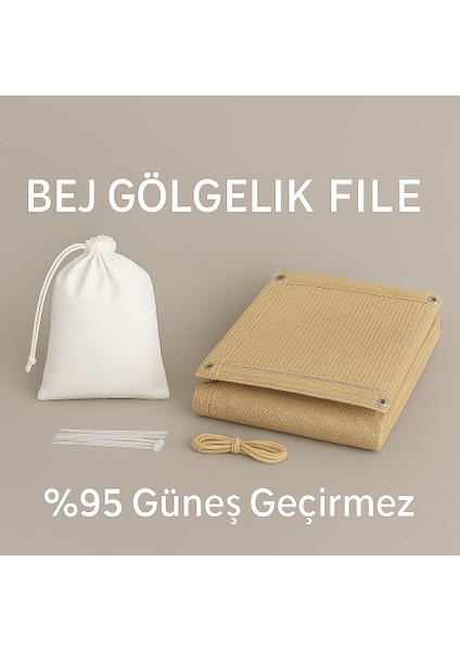 Bej %95 Gölgelik File 2x5 m – Balkon, Bahçe, Veranda, Teras ve Kamelya Güneşlik Örtüsü modelleri