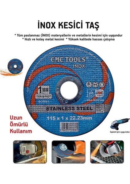 Inox Spiral Taş Kesici 115X1.0X22MM, Dayanıklı ve Güçlü Malzeme, 1 Adet fiyatları