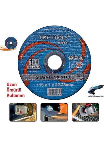 Inox Spiral Taş Kesici 115X1.0X22MM, Dayanıklı ve Güçlü Malzeme, 1 Adet modelleri