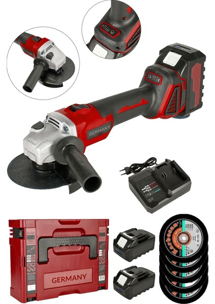 Çift Akülü Taşlama Spiral 125MM, 5 Adet Taş, Şarjlı, Kömürsüz, Profesyonel Kullanım