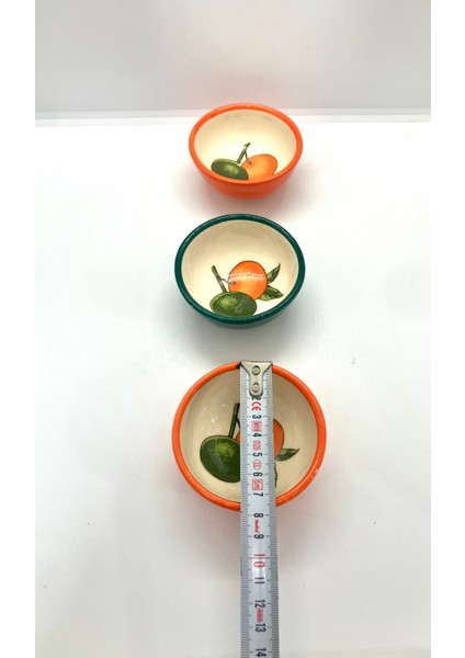 Yeşil Turuncu Bodrum Mandalin Desenli Seramik Kase Reçellik Çerezlik Lokumluk 3’lü Set fiyatları