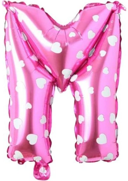 Vitrini M Harfi 16 Inç Pembe Kalpli Renk Folyo Balon 36 cm (Pembe)